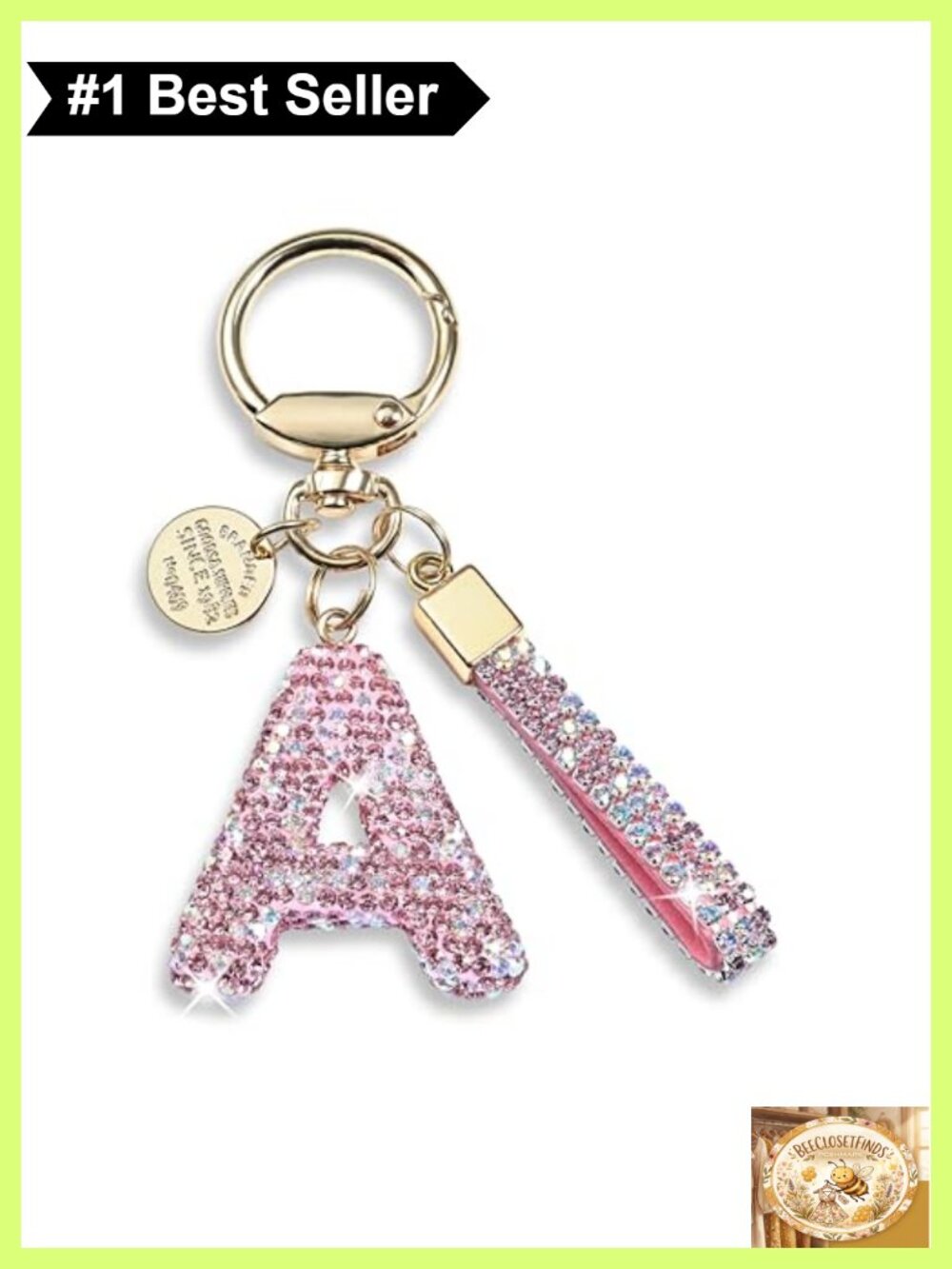 Rhinestone Initial Letter Keychain Bag Charm Sparkling Simulated Diamond